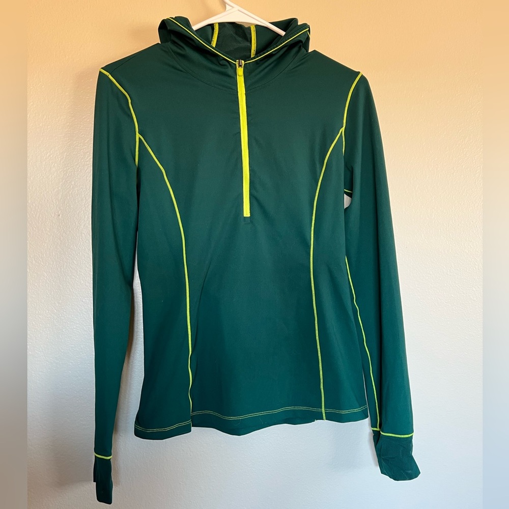 Fabletics Green and Yellow Mesh Quarter Zip Hoodie